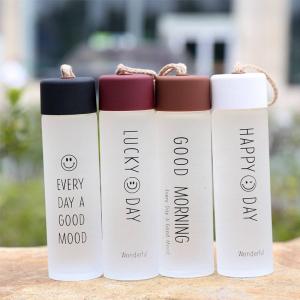 High Borosilicate Glass Personalized 450ml gym water bottle protein travel bottle with plastic lid and nylon handle